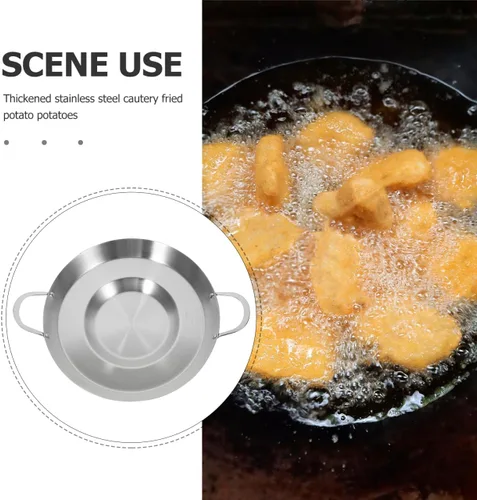 Vista 9 de Hemoton Sartén mexicana cóncava de acero inoxidable de 19.7 pulgadas para freír y freír compatible con cocinas de gas y de inducción