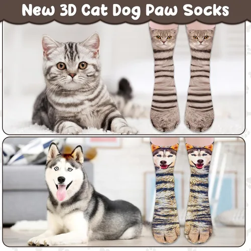 Vista 3 de Mczan Divertidos calcetines de pata de animal, calcetines de garra de perro, regalo de Navidad para adultos, hombres, mujeres y niños, relleno
