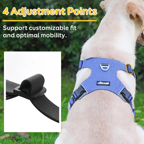 Vista 2 de LIOPARD Arnés para perro, arnés para mascotas fácil de caminar sin tirones, con 2 clips para correa, chaleco reflectante suave acolchado ajustable