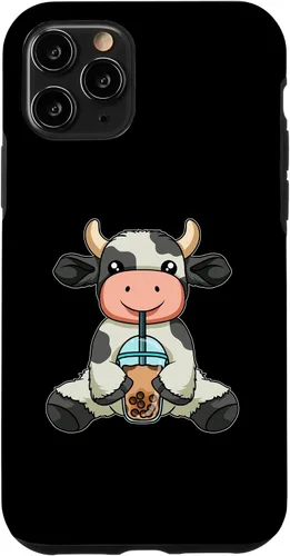 Vista 13 de iPhone 12 mini vaca beber té de burbujas lindos animales con estuche de té Boba