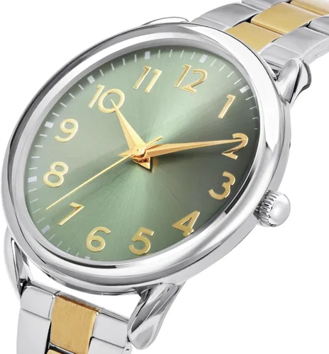 Vista 2 de Bisley Reloj de mujer de 1.378 in de acero inoxidable con cierre magnético, fácil de ajustar, tamaño de muñeca sin herramienta, número arábigo