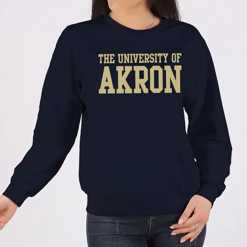 Vista 5 de UGP Campus Apparel NCAA Bloque Básico, Cuello Redondo Color del Equipo, Colegio, Universidad Cremalleras Akron Navy
