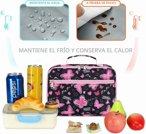 Vista 2 de abshoo Bolsa de almuerzo con aislamiento térmico para niñas, bolsa de almuerzo reutilizable, kit de bolsa de comida para niñas escolares (mariposa)