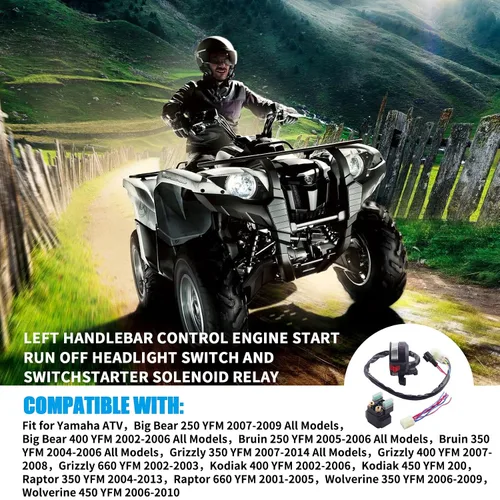 Vista 6 de JINGKE Control del manillar izquierdo Motor Start Run Off Interruptor de faros y SwitchRelé solenoide de arranque para Yamaha ig Bear 250 400 Bruin