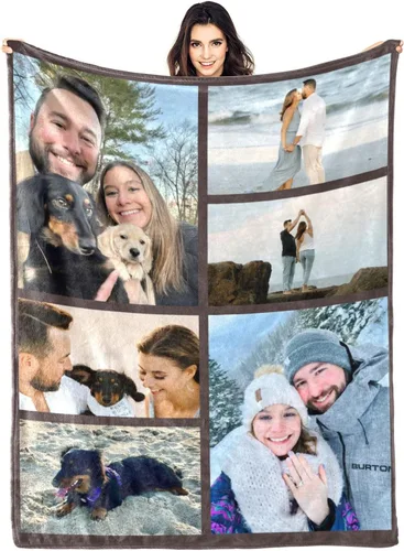 Vista 14 de Manta personalizada con fotos, manta personalizada con fotos para parejas, papá, mamá, niños, perros, amigos, cumpleaños, boda, Navidad, Año Nuevo