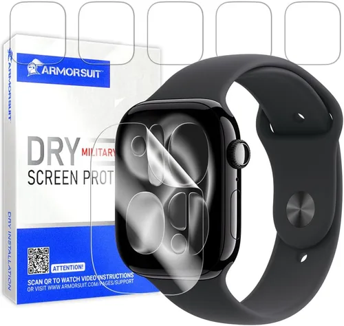 Vista 14 de ArmorSuit Paquete de 6 protectores de pantalla para Apple Watch Series 9/8/7 (1.614 pulgadas) Dry-Shield HD Clear TPU Dry Installation Film