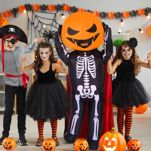 Vista 3 de Hercicy Disfraz inflable de Halloween de 7 pies, disfraz de esqueleto de calabaza, disfraz de Halloween, esqueleto de cuerpo completo para adultos