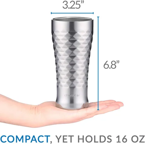 Vista 4 de Cupture® Taza de pinta aislada al vacío de doble pared - 16 oz Cromo + acolchado