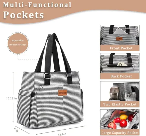 Vista 2 de Bolsas de almuerzo grandes para mujer, lonchera aislada para adultos, bolsa de almuerzo a prueba de fugas con bolsillo de almacenamiento. Bolsa