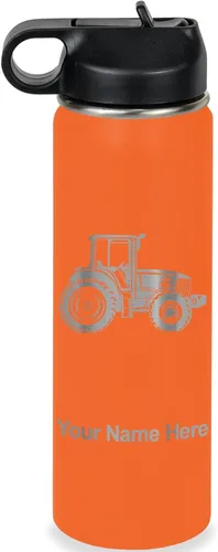 Vista 34 de LaserGram Botella de agua personalizada, tractor agrícola, acero inoxidable de doble pared aislada al vacío con popote superior, regalo grabado