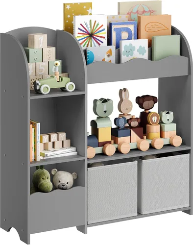 Vista 7 de SONGMICS Organizador de juguetes y libros para niños, estantería y almacenamiento de juguetes, organizador de almacenamiento con 2 cajas de Blanco