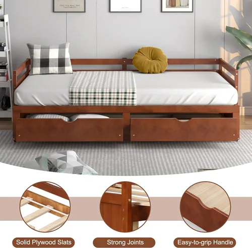 Vista 5 de DORTALA Sofá cama individual a King con nido y 2 cajones de almacenamiento, moderno sofá cama extensible con cama extraíble, sofá cama de doble uso