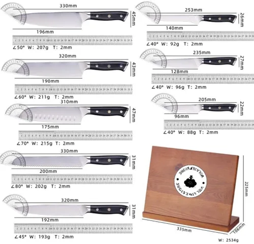 Vista 9 de Cuchillo de cocina Santoku de 7 pulgadas, cuchillo de chef japonés ultra afilado con mango de madera ergonómico, cuchillo de cocina profesional