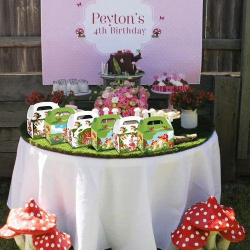 Vista 5 de Cieovo Paquete de 24 cajas de regalo de papel para fiesta de hongos, bolsas de dulces de fiesta de hongos, cajas de papel kraft para golosinas