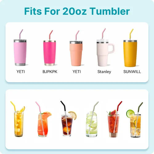Vista 5 de Pajitas de metal rectas de 20 onzas con punta de silicona para vaso de 20 oz Pajita reutilizable de acero inoxidable para YETI, STANLEY, US