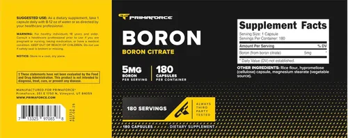 Vista 5 de PrimaForce Cápsulas de boro 5 mg, 180 cápsulas vegetarianas