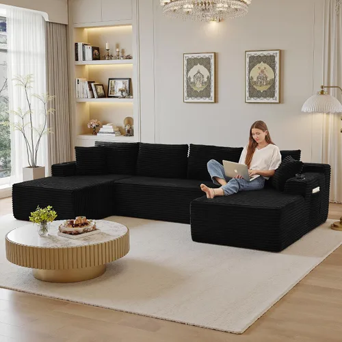 Vista 64 de Sofás seccionales de 105" para sala de estar, sofá cloud con forma de L tapizado, sofás modulares sin estructura rígida, sofá seccional moderno