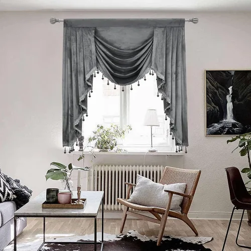 Vista 16 de Toppers Beige de Cortinas de Ventana para Sala de Estar - Cenefa de Cascada de Terciopelo para Dormitorio (1 Panel, 39 Pulgadas de Ancho, Marfil)
