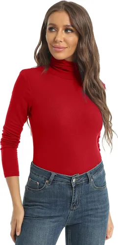 Vista 8 de Tops casuales de manga larga con cuello alto para mujer, camisas ajustadas y ligeras de capa base