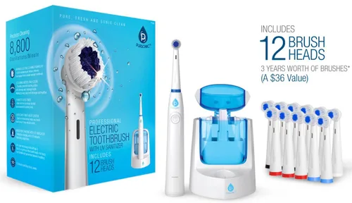 Vista 2 de Pursonic RET200 Power Cepillo de dientes eléctrico recargable con función de desinfectante UV, 12 cabezales de cepillo incluidos