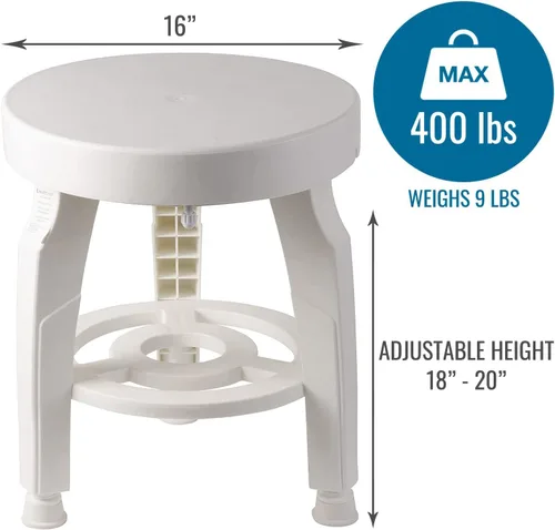 Vista 5 de HealthSmart Swivel Shower Stool Seat with Storage Shelf, Rotating Shower Chair for Bathtub, Tool-Free Assembly, White