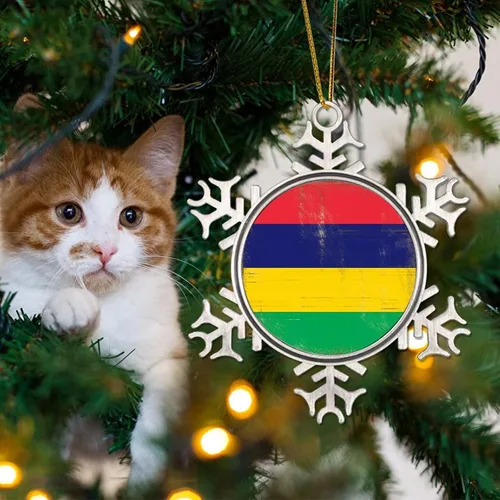 Vista 4 de Bandera de Mauricio adorno colgante para árbol de Navidad, bandera nacional, silueta de Mauricio, decoración de Navidad, regalo de vacaciones