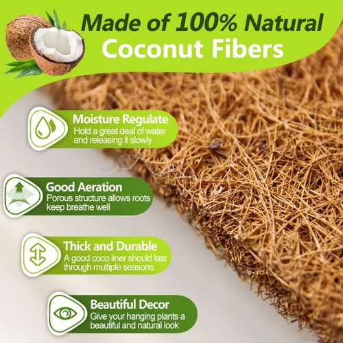 Vista 2 de TigeJoy 2 forros de fibra de coco de 12 pulgadas para cestas colgantes, inserto de maceta de fibra de coco 100% natural, forros redondos de coco