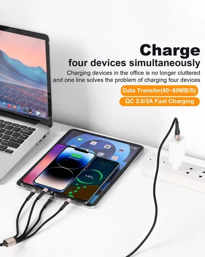 Vista 2 de SIQIWO Cable multiUSB C de carga rápida, [paquete de 4 pies/2] QC 3.0 (3A), cable divisor USB C, cable de carga 4 en 1 con 4 puertos tipo C