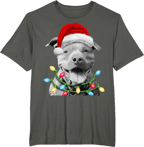 Vista 6 de Pit Bull Santa - Camiseta de perro con luces para árbol de Navidad para niños, Negro, S