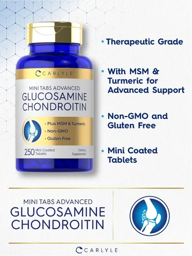 Vista 3 de Carlyle Glucosamina Condroitina MSM 250 Mini Tabletas Fórmula avanzada con cúrcuma Sin OMG, sin gluten