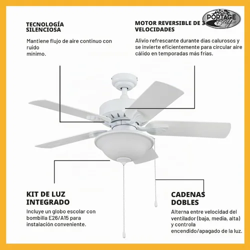 Vista 5 de Portage Bay 51448 Viretta Ventilador de techo, 42, blanco