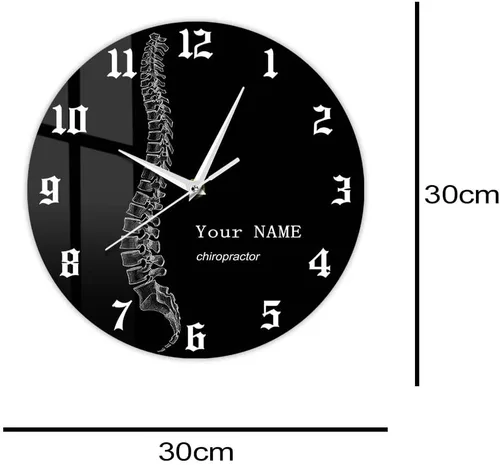 Vista 2 de Reloj de pared personalizado de 12 pulgadas, para terapeuta de columna vertebral, negro, redondo, analógico, sin tictac, sin alarma, adulto, unisex