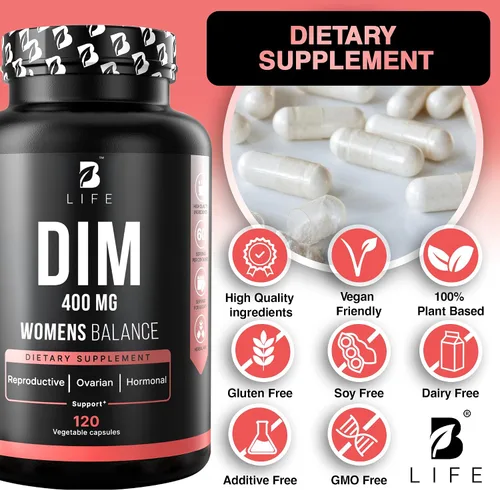 Vista 6 de B Life Company Suplemento DIM 400 mg con Myo & D-Chiro Inositol, Dong Quai - Equilibrio Hormonal para Mujeres - Suplementos de fertilidad