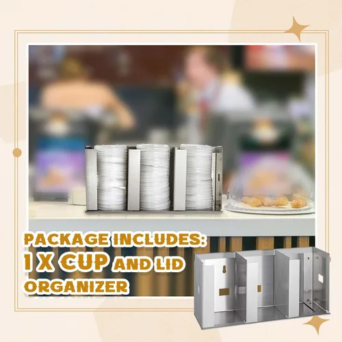 Vista 3 de Hicarer - Soporte para tazas y tapas de acero inoxidable, 3 compartimentos Plateado