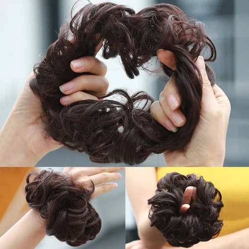Vista 3 de Cabello sintético despeinado, grueso, extensiones para coleta, cabello recogido