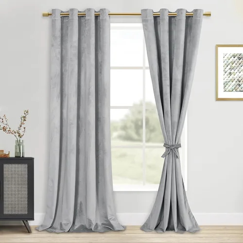 Vista 13 de DWCN - Juego de 2 paneles de cortina de terciopelo con ojales negros, tratamiento de ventanas con aislamiento térmico, apilables, decoración moderna