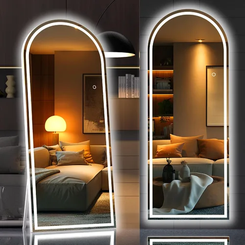 Vista 34 de Hasipu Espejo de Cuerpo Completo de 55" X 18" con Luces, Espejo LED de Arco con Marco Negro de Cuerpo Completo y 3 Temperaturas de Color y Brillo