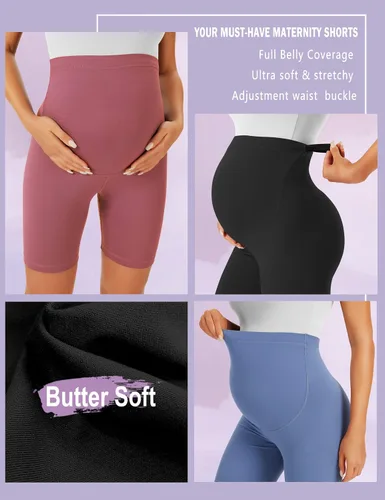 Vista 4 de BONVIGOR Pantalones cortos de maternidad sobre el vientre para ciclismo, entrenamiento, yoga, activo, atlético, embarazo, pantalones cortos de pijama