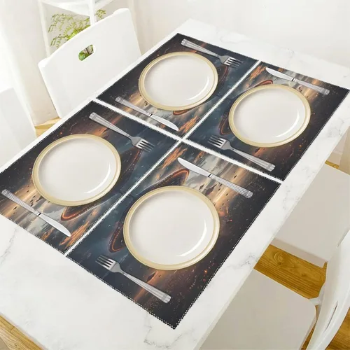 Vista 5 de Laminated Alienes Invasion Flying Saucer Spaceship Placemats Set of 6 Resistant Table Mats Washable Place Mats for Dinner Party Table Decoration