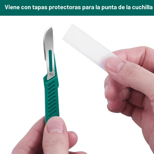 Vista 4 de 10 PCS Cuchillas de Bisturí con Bisturíes #10 Cuchillas Quirúrgicas, Cuchillas Desechables con Cubierta Protectora, Cuchilla