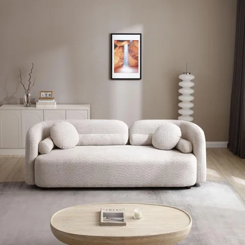 Vista 4 de KEVINSPACE Sofá moderno de 4 plazas con respaldo curvo de 88.58 pulgadas, estilo minimalista, cómodo sofá de 4 plazas con almohadas – Sofá de Beige