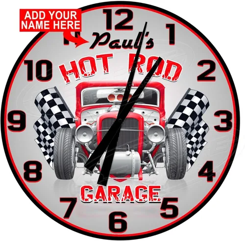 Vista 2 de Clásico Hot Rod Garage 12" de diámetro de aluminio de metal redondo reloj de pared
