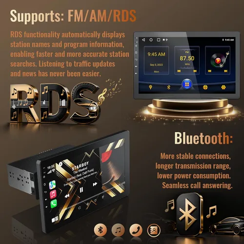 Vista 5 de Haudio Estéreo de coche Android 13 de 10.1 pulgadas con pantalla táctil giratoria, CarPlay inalámbrico y Android Auto, 2G+32G, Single Din, para Ford