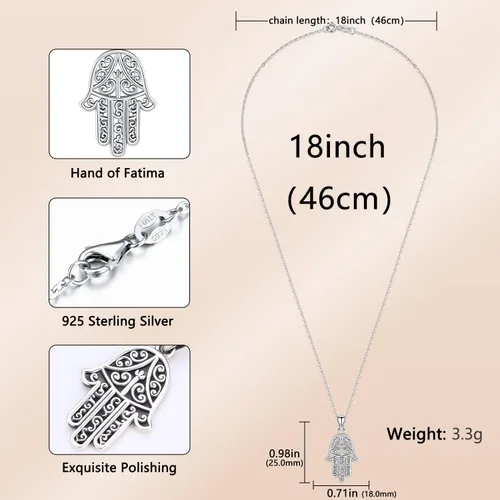 Vista 26 de Aniu Joyería de plata de ley 925 Hamsa de Fátima para mujer con circonita cúbica, viene con caja de regalo negra