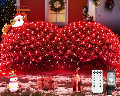 Vista 13 de JMEXSUSS - Luces de red para exteriores impermeables, de 12 x 5 pies, con enchufe y 8 modos con control remoto, 360 luces LED para decoración