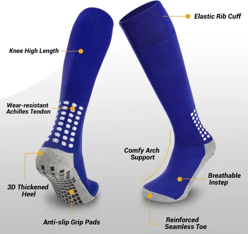 Vista 2 de Ultrafun 4 pares de calcetines de fútbol hasta la rodilla, antideslizantes, para fútbol, béisbol, multideporte, almohadilla de agarre para hombres