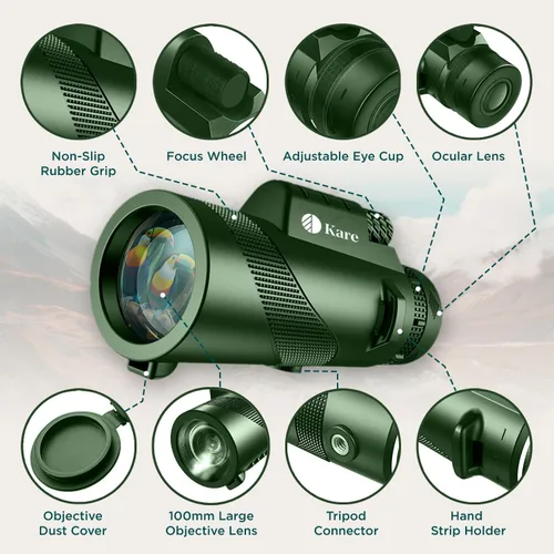 Vista 2 de Telescopio monocular de 80 x 100 de alta potencia con soporte para teléfono inteligente y trípode, monocular de visión más grande de alta definición