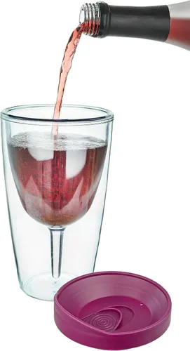 Vista 6 de Southern Homewares Vaso de vino de acrílico aislado con tapa Merlot – Taza de viaje de doble pared de 16 onzas, paquete de 4 vino 2 Go Set