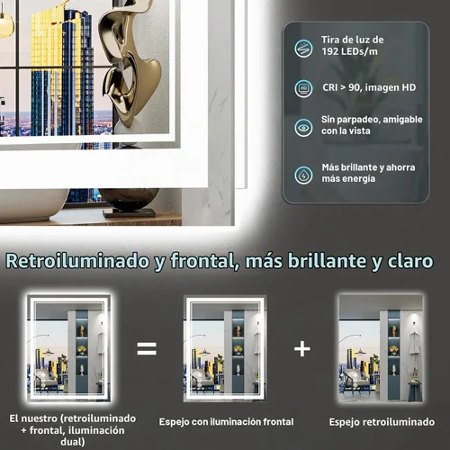 Vista 3 de 24x32 LED Bathroom Mirror, Backlit & Front Lit Lighted Mirror Retroiluminado+luz frontal