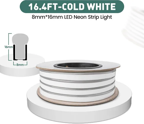 Vista 2 de GZBtech Tira de luces LED flexibles de neón de 16.4 pies, tira de luz impermeable CA de 110-120 V, 120 LEDs/M, iluminación de neón conectable